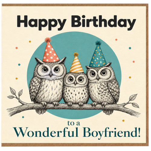 Boyfriend Birthday Card, Happy Birthday to a Wonderful Boyfriend Owl Design