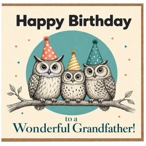 Grandfather Birthday Card, Wonderful Grandfather Birthday Card, Cute Owl Party Card