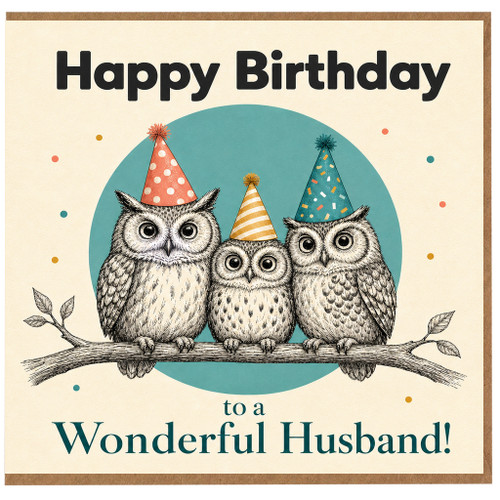 Husband Birthday Card, Happy Birthday to a Wonderful Husband Owl Card