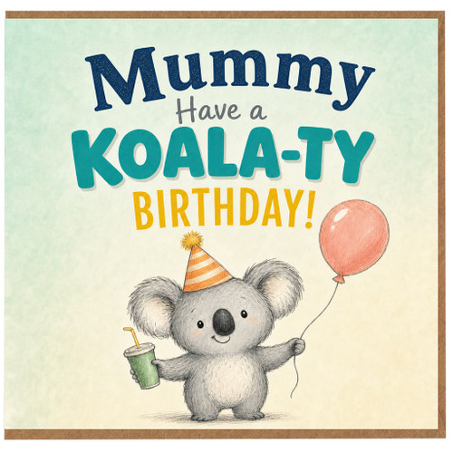 Mummy Birthday Card, Koala Party Birthday Card