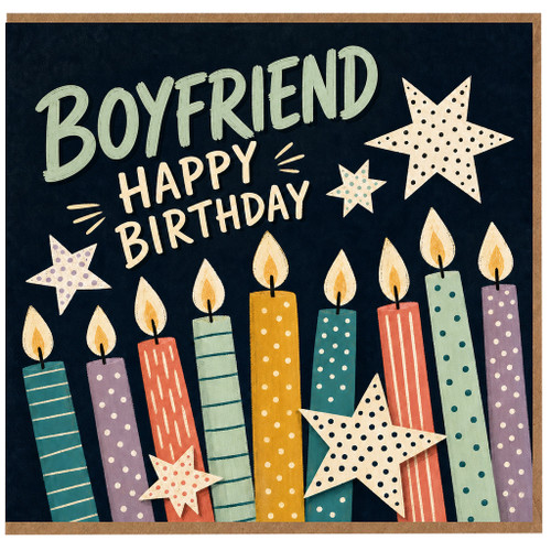 Boyfriend Birthday Card, Happy Birthday Card for Boyfriend with Candles and Stars