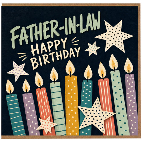 Father - in - Law Birthday Card, Happy Birthday Candles and Stars Design