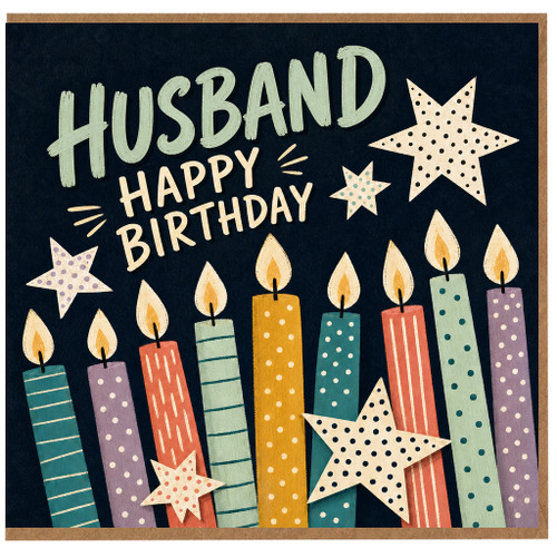 Husband Happy Birthday Card, Colourful Candles and Stars Design