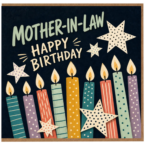 Mother - in - Law Happy Birthday Card, Colourful Candles and Stars Design