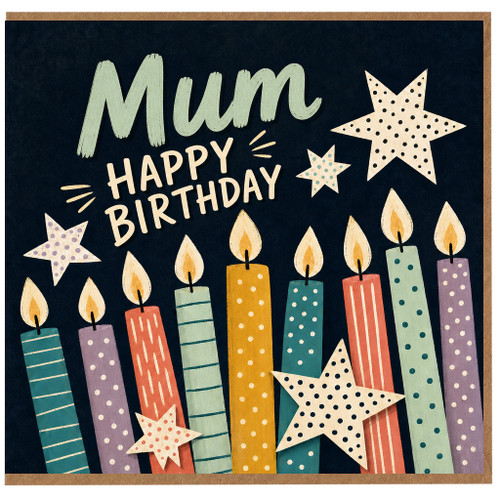 Mum Happy Birthday Card, Birthday Card for Mum with Candles and Stars