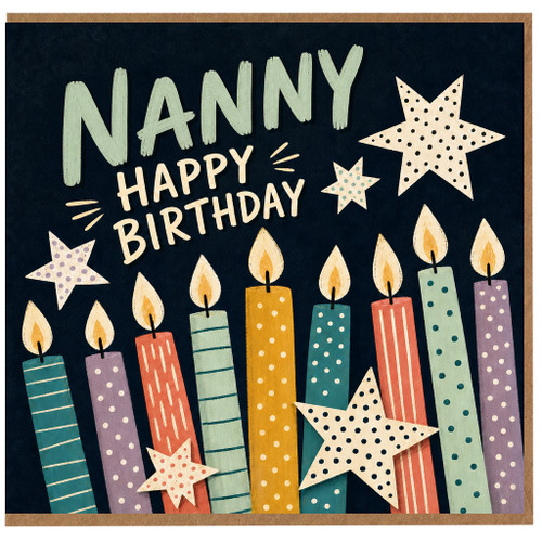 Nanny Birthday Card, Happy Birthday Card for Nanny with Candles and Stars