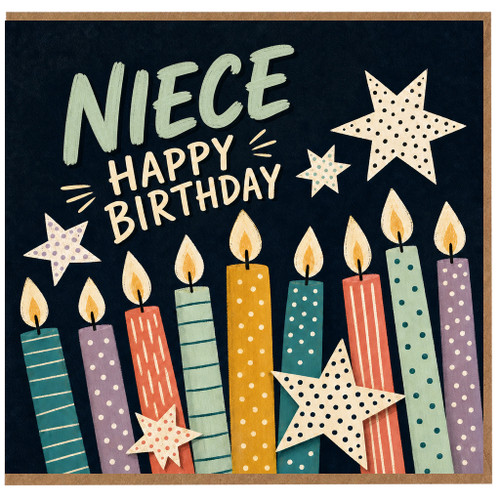 Niece Happy Birthday Card, Colourful Candles and Stars Birthday Card