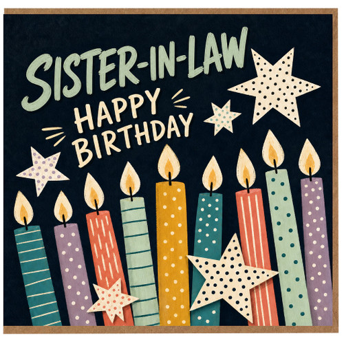 Sister - in - Law Birthday Card, Happy Birthday Card with Colourful Candles and Stars