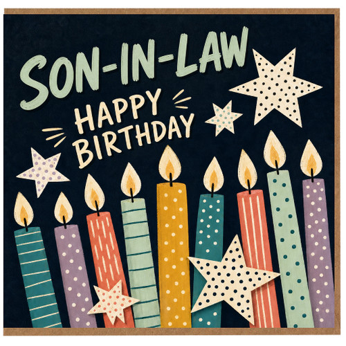 Son - in - Law Happy Birthday Card, Colourful Candles and Stars Birthday Card