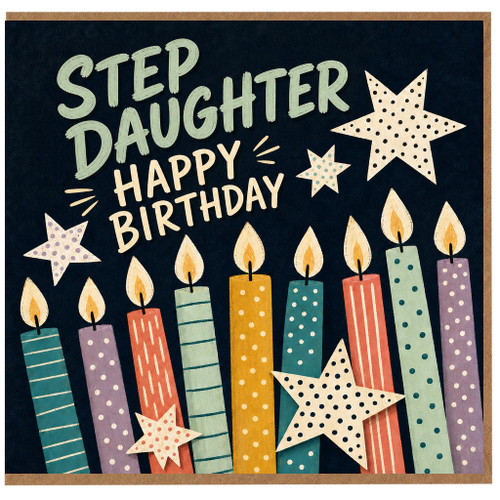 Step Daughter Happy Birthday Card, Colourful Candles and Stars Birthday Card
