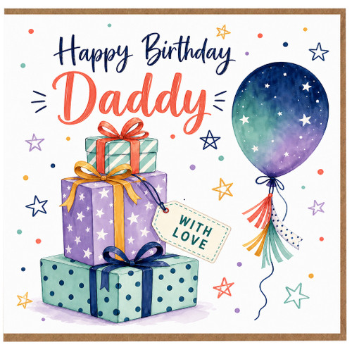 Daddy Happy Birthday Card, Birthday Card for Dad with Presents and Balloon