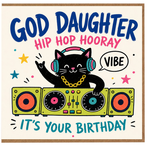 God Daughter Birthday Card, Hip Hop Hooray It's Your Birthday Cat DJ Card