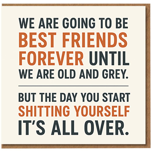 Funny Rude Best Friend Birthday Card - Best Friends Forever Until We Are Old and Grey, But the Day You Start Shitting Yourself It’s All Over - Cheeky Friendship Humour