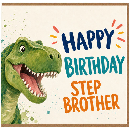 Step Brother Birthday Card, Happy Birthday Dinosaur Card