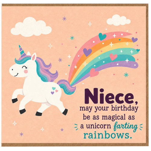 Niece Birthday Card, Funny Unicorn Rainbow Birthday Card
