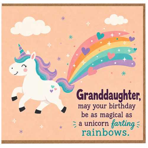 Granddaughter Birthday Card, Magical Unicorn Rainbows Funny Birthday Card