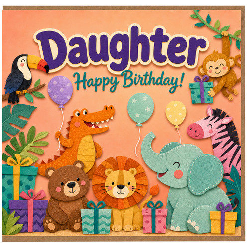 Daughter Birthday Card, Cute Jungle Animals Happy Birthday Card
