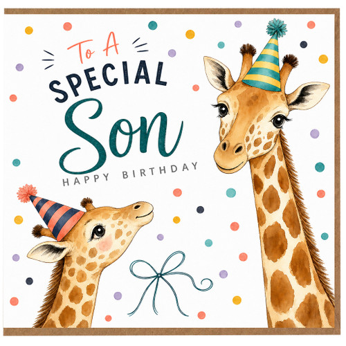 Son Birthday Card, To A Special Son Happy Birthday Card with Giraffes