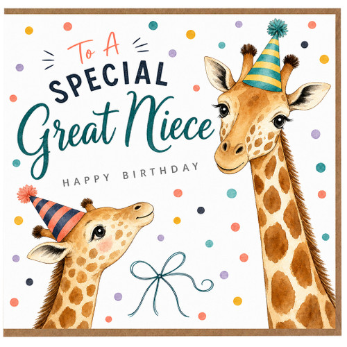 Great Niece Birthday Card, To A Special Special Great Niece Birthday Card, Cute Giraffe Party Design