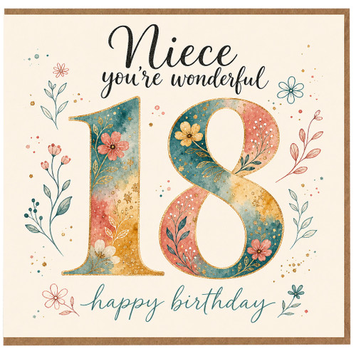 Niece 18th Birthday Card, Nice You're Wonderful Happy Birthday Floral Card