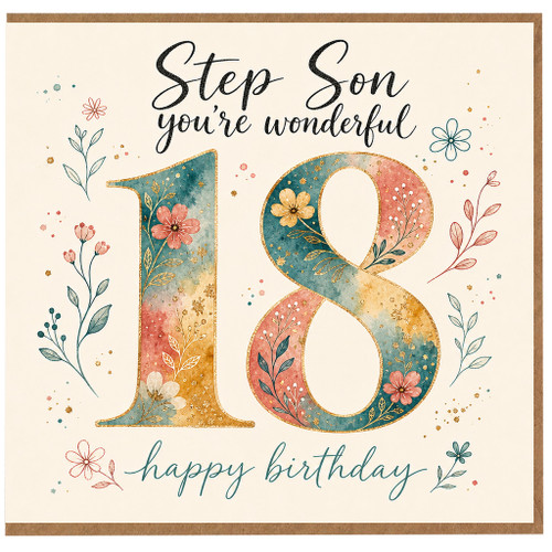 Step Son 18th Birthday Card, You're Wonderful Floral Happy Birthday Card