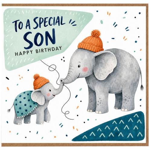 Son Birthday Card, Special Son Happy Birthday Card with Elephants