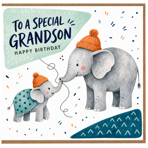Grandson Birthday Card, Special Grandson Happy Birthday Elephant Card