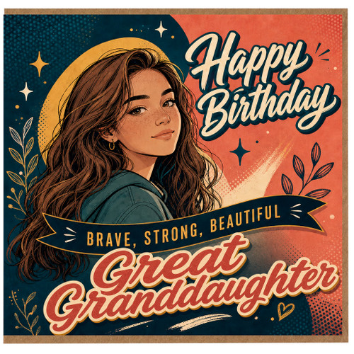 Great Granddaughter Birthday Card, Happy Birthday Brave Strong Beautiful Greeting Card