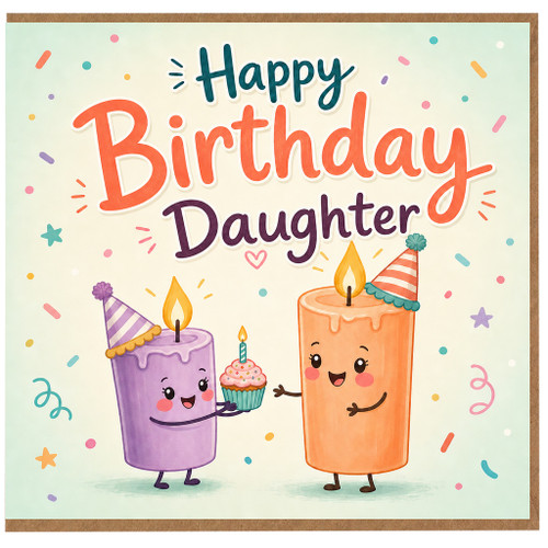 Daughter Birthday Card, Happy Birthday Daughter Card, Cute Party Candle Design