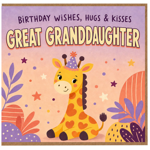 Great Granddaughter Birthday Card, Birthday Wishes Hugs & Kisses Cute Giraffe Card