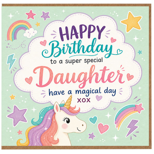 Daughter Birthday Card, Cute Unicorn Happy Birthday Card for a Super Special Daughter