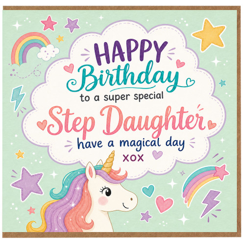 Step Daughter Birthday Card, Magical Unicorn Birthday Card