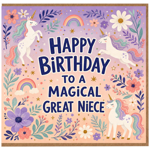 Great Niece Birthday Card, Magical Unicorn Happy Birthday Card