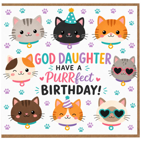 God Daughter Birthday Card, Have a Purrfect Birthday Cute Cat Card