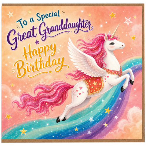 Great Granddaughter Happy Birthday Card Unicorn Rainbow Birthday Card