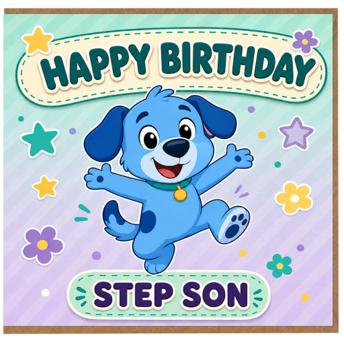 Step Son Birthday Card, Happy Birthday Cute Cartoon Step Son Greeting Card