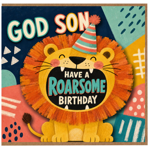 God Son Birthday Card, Roarsome Lion Birthday Card