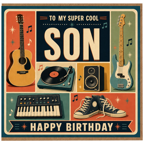 Son Birthday Card, To My Super Cool Son Happy Birthday Music Theme Card
