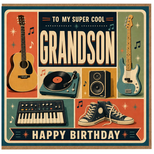 Grandson Birthday Card, Super Cool Musical Birthday Card