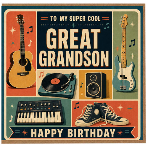 Grandson Birthday Card, To My Super Cool Great Grandson Happy Birthday Music - Themed Card