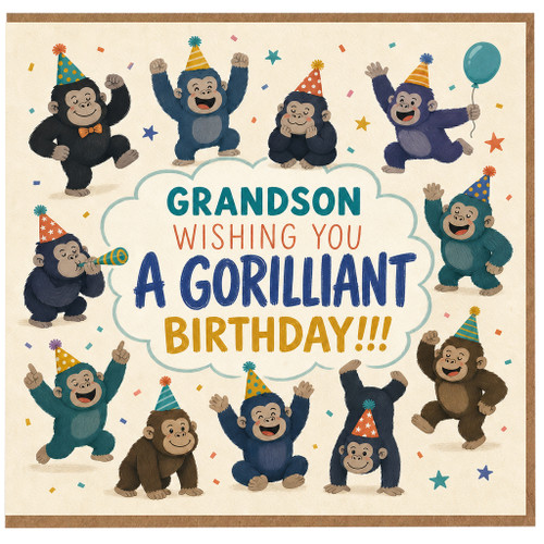 Grandson Birthday Card, Wishing You a Gorrilliant Birthday Gorilla Party Card