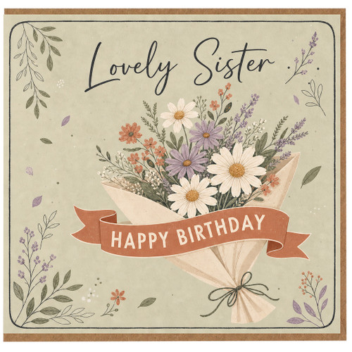 Sister Birthday Card, Lovely Sister Happy Birthday Floral Bouquet Card