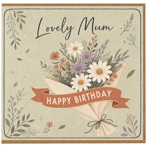 Mum Birthday Card, Lovely Mum Happy Birthday Floral Bouquet Card