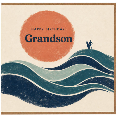 Grandson Birthday Card, Retro Surfing Waves Birthday Card