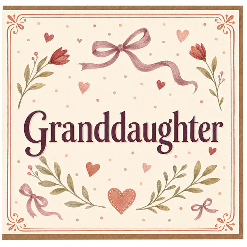 Granddaughter Card, Floral Heart Bow Design