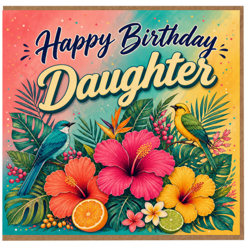 Daughter Happy Birthday Card, Tropical Floral Birthday Card