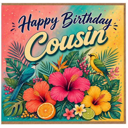 Cousin Birthday Card, Happy Birthday Cousin Tropical Floral Card