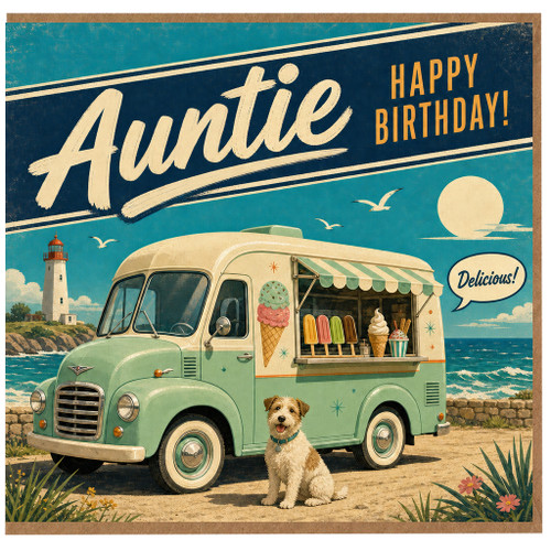 Auntie Birthday Card, Retro Ice Cream Van Happy Birthday Card