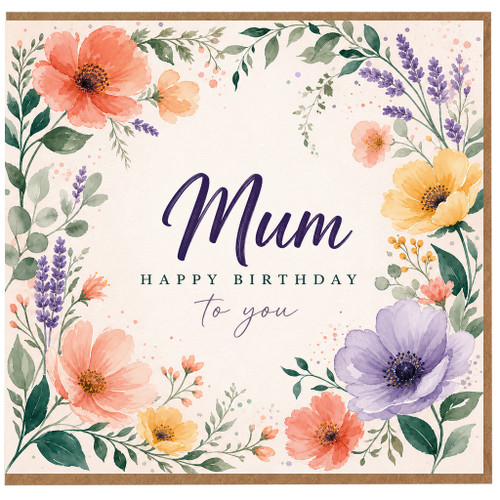 Mum Happy Birthday Card, Floral Watercolour Birthday Card for Mum