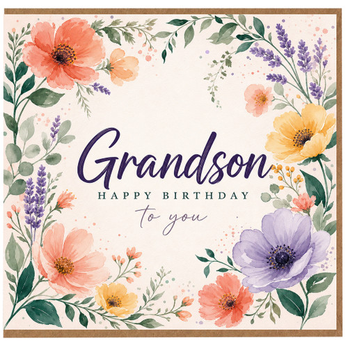 Grandson Birthday Card, Happy Birthday to You Floral Card